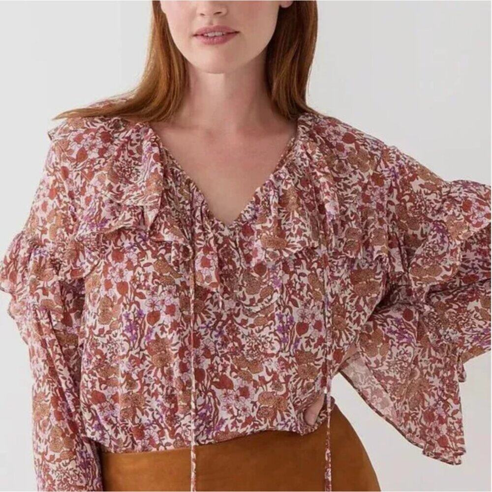J. Crew Ruffle Crinkle Chiffon Top in Fête Floral